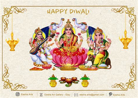 Laxmi Ganesh Poster, Diwali Puja Poster, Ganesh Laxmi Sarawati Poster for Diwali Puja, Laxmi ...