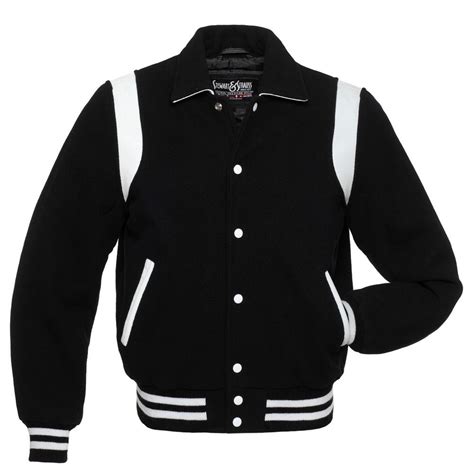 Jacketshop Jacket Retro Black Wool White Leather Letterman Jacket