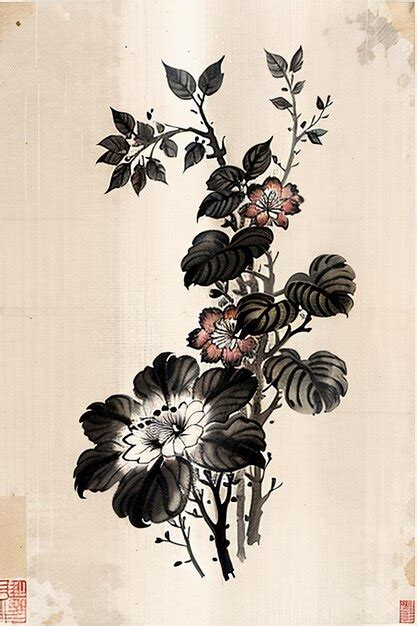 Premium AI Image | Chinese Watercolor Ink Style Ancient Flower Painting ...