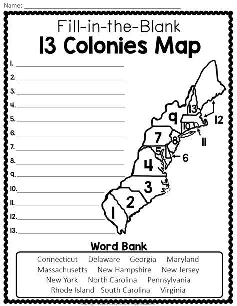 13 Colonies Map Quiz, 13 Colonies Map Worksheet, Blank 13 Colonies Map & 13 Colonies Test ...