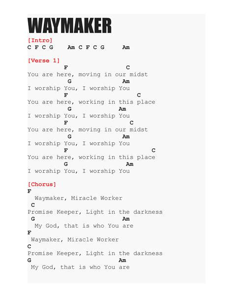 Waymaker 2 - Songs and chords - WAYMAKER [Intro] C F C G Am C F C G Am ...