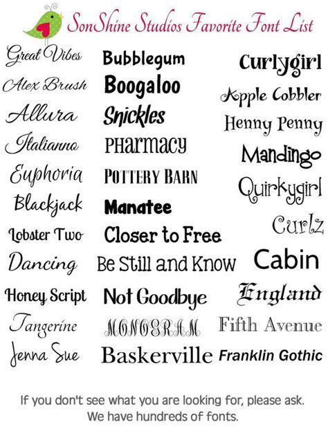 Font List Favorite Fonts | Etsy