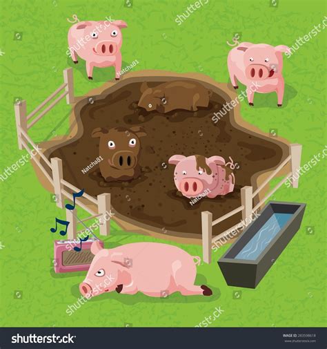 Pig In Farm Enjoy Cartoon Stock Vector Illustration 283598618 : Shutterstock