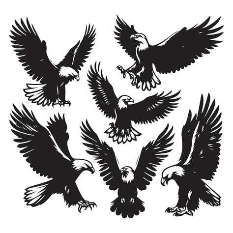 Premium Vector | Free vector black and white eagle silhouette set ...