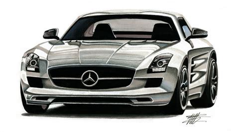 Realistic Car Drawing - Mercedes Benz SLS AMG - Time Lapse - YouTube