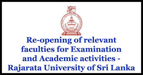 Re-opening of relevant faculties for Examination and Academic activities - Rajarata University ...