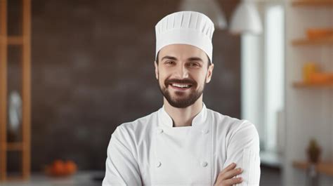 Premium Photo | A contented male chef wearing a tall white hat is ...