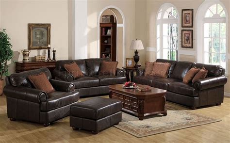 2 Pc Brown Full Leather Traditional Sofa & Loveseat Set