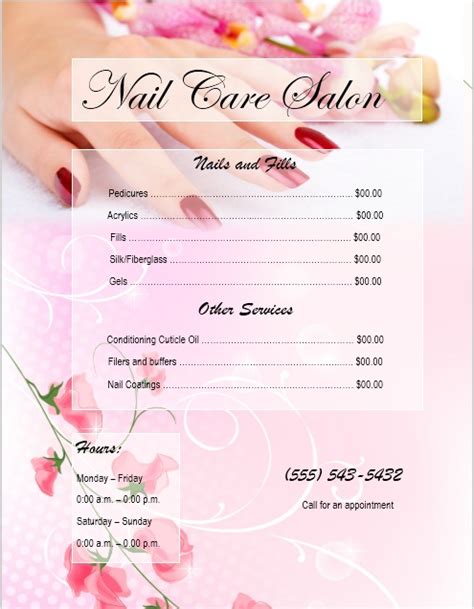 8 Free Sample Nail Services Salon Price List Templates - Printable Samples