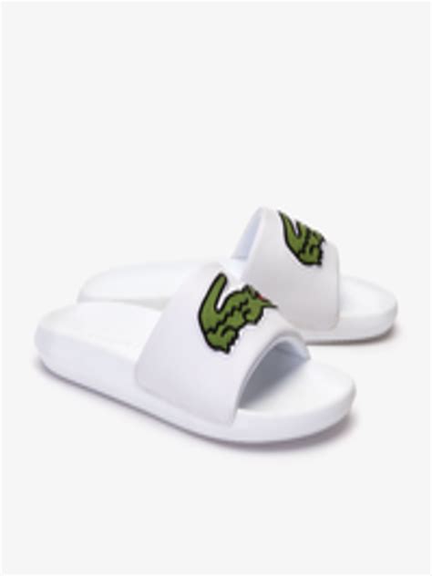 Buy Lacoste Men White & Green Printed Sliders - Flip Flops for Men ...