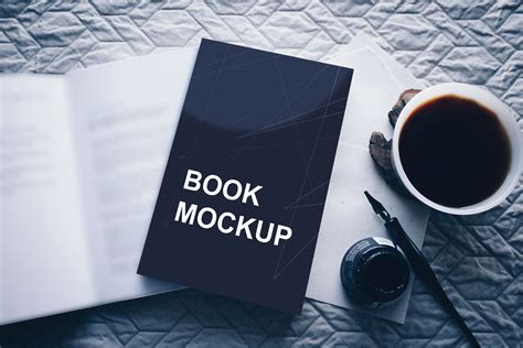 Softcover Book and Coffee Cup Mockup - Mockup World