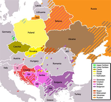 Bulgarian compared to other Slavic languages-Slavic languages map ...