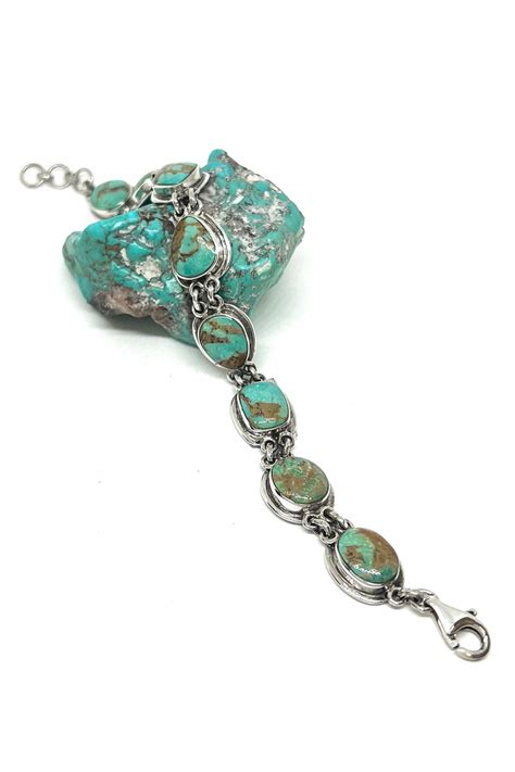 Green Turquoise Sterling Silver Link Bracelet – Silver Eagle Gallery