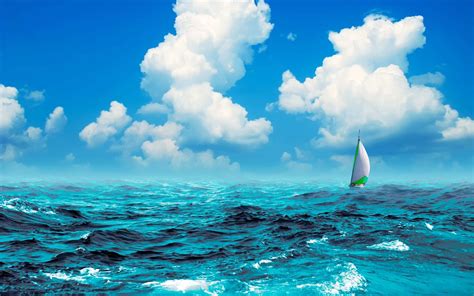 Sail, Boat, In, The, Sea, Desktop, Background, Wallpaper, Sea