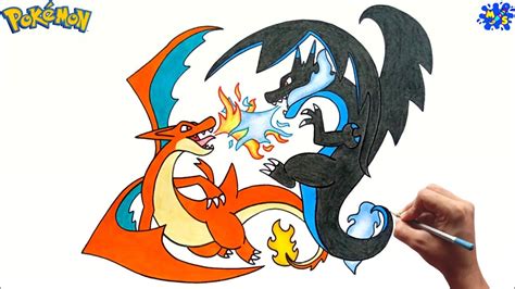 Pokemon drawing || How to draw Mega Charizard X vs Mega Charizard Y ...