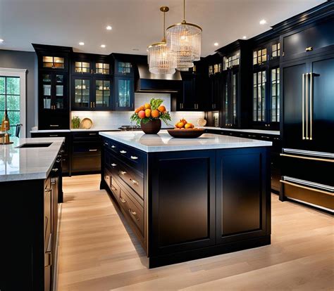 The Bold Sophistication of Glass Door Cabinets in a Black Kitchen - Corley Designs