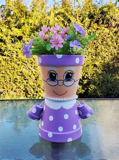 Garden Granny Clay Pot People 5 Inch Flower Planter | Etsy | Diy flower pots, Clay pot crafts ...