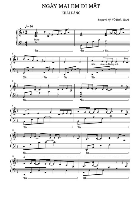 Sheet Piano Ngày Mai Em Đi Mất - Khải Đăng | 1 bản nhạc hay