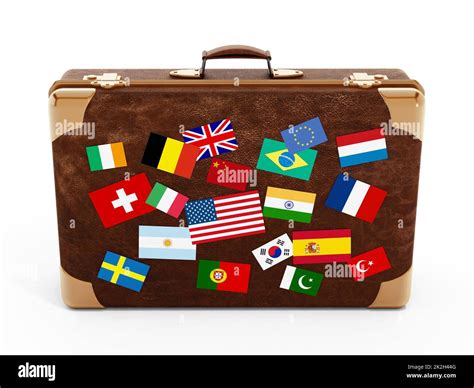 Country flags on suitcase Stock Photo - Alamy