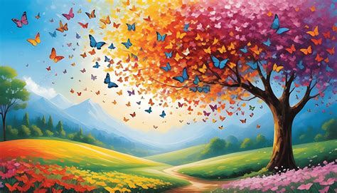 Beautiful Colorful Tree Wallpaper Background, Spring Tree With Butterflies, Colorful Spring Tree ...