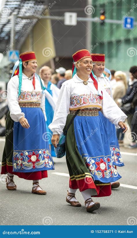 Estonian People in Traditional Clothing Walking the Streets of Tallinn ...