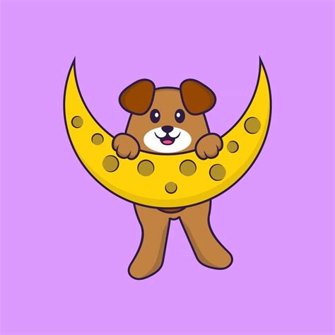 Cute dog is on the moon. Animal cartoon concept isolated. Can used for ...