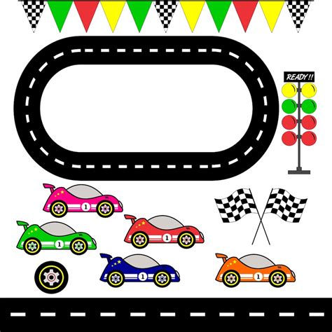 Racing Cars, Race Track Clipart / Checkered Flag/ Graphic Image ...