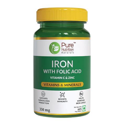 Pure Nutrition Iron With Folic Acid, Zinc, Vitamin C & Vitamin B12 For Support Haemoglobin ...