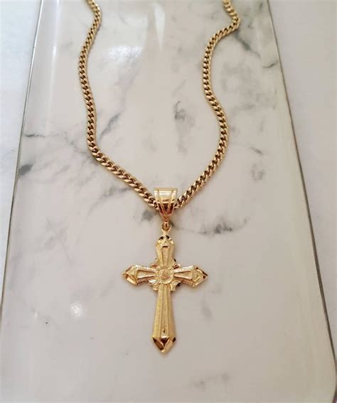 Gold Cross Necklace for Men Gold Crucifix Necklace 4mm Gold - Etsy