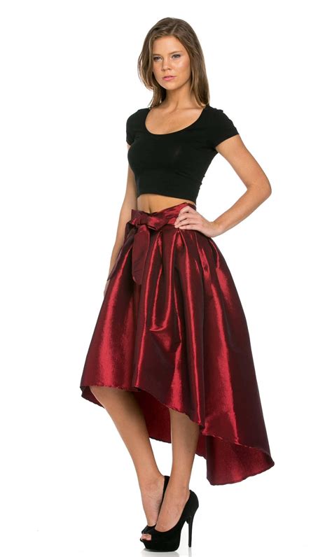 Burgundy Pleated High-Low Taffeta Midi-Skirt – SohoGirl.com