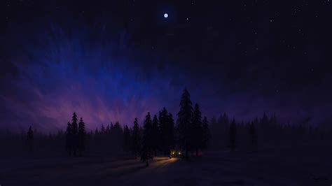 Paisaje nocturno en el bosque Arte digital Fondo de pantalla 4k HD ID:7320