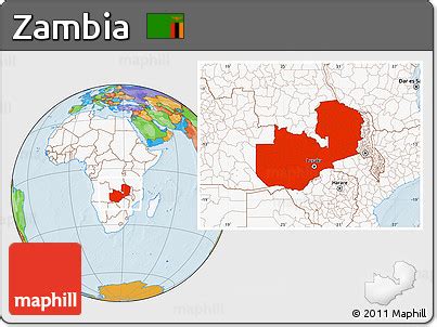 Free Political Location Map of Zambia, highlighted continent