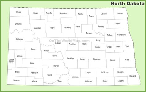 North Dakota county map - Ontheworldmap.com