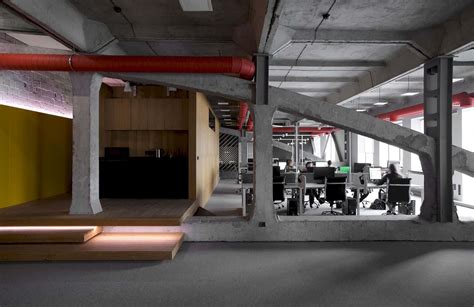 Factory Office: Industrial Interior Design of A Meatpacking Plant with Interior Active Colors