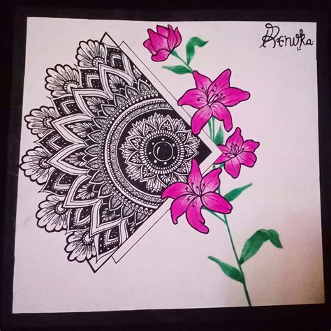 Flower mandala art (23×23cm) - International Indian Folk Art Gallery