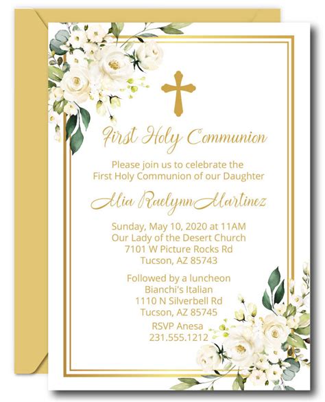 White Floral First Communion Invitations - Announce It!