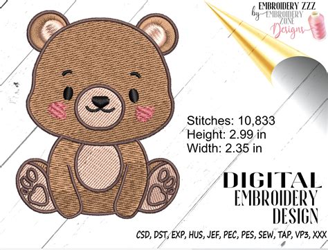 Teddy Bear Embroidery Design Pattern. Teddy Bear Design for - Etsy