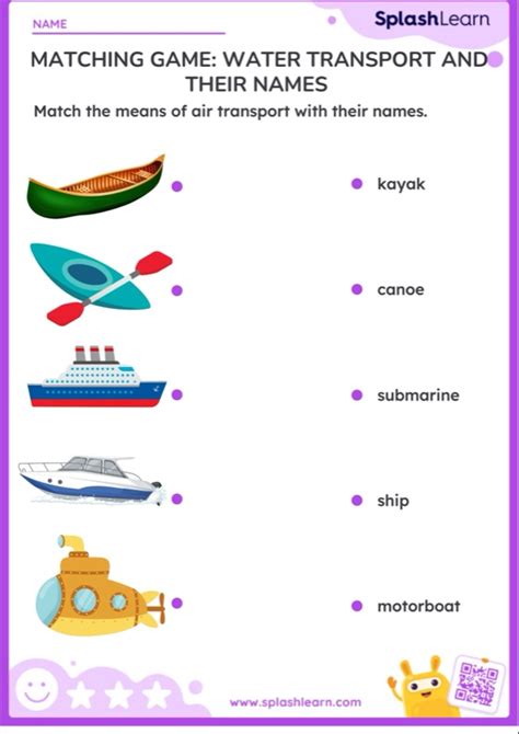 Matching Game: Water Transport — Printable ELA Worksheet