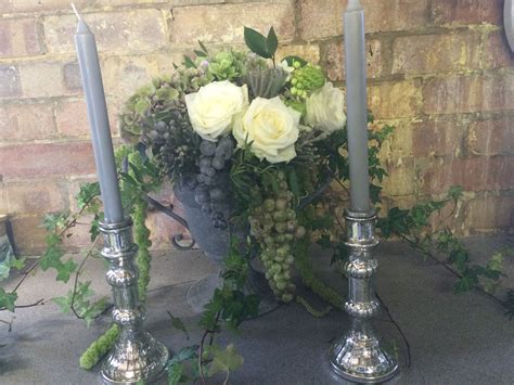 grey candles with urns jilljreffries.com | Grey candles, Table flowers ...