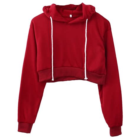 black red Hoodies Women Short Typed Crop Top Hoodie Sweatshirt Girls cropped femin Hoodies ...