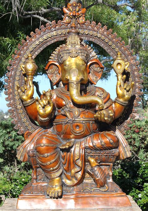 PREORDER Large Brass Hindu Statue of Ganesha the "Remover of Obstacles" with Magnificent Arch 70 ...