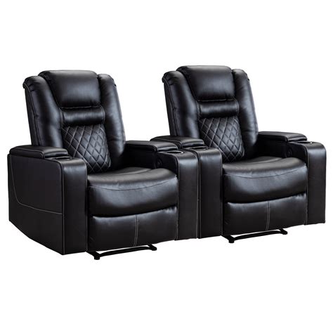 Red Barrel Studio® 36" Wide Leather Recliners Man Cave Home Theater Seats with USB & Cup Holders ...