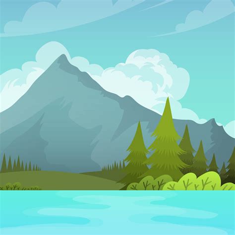 Flat Mountain Landscape with lake Vector Background Illustration 251512 Vector Art at Vecteezy