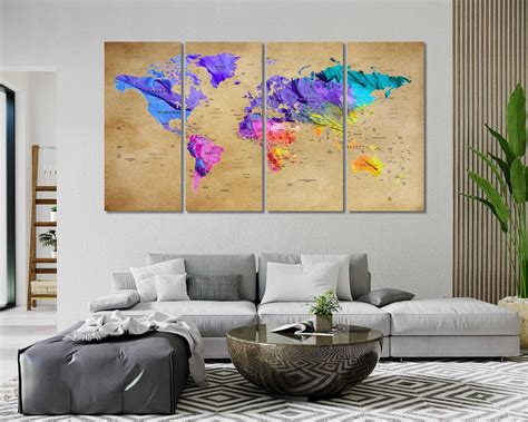 Colorful World Map Print Canvas World Map Contemporary Art - Etsy