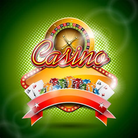 Vector illustration on a casino theme with color playing chips and roulette wheel on green ...