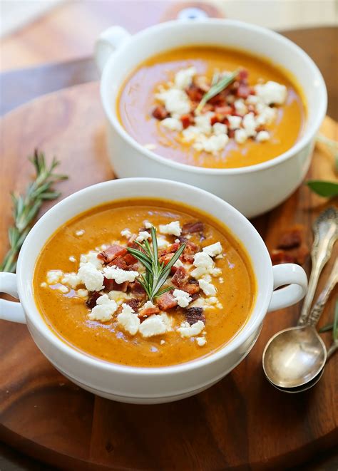 Creamy Sweet Potato Soup with Bacon and Goat Cheese – The Comfort of ...