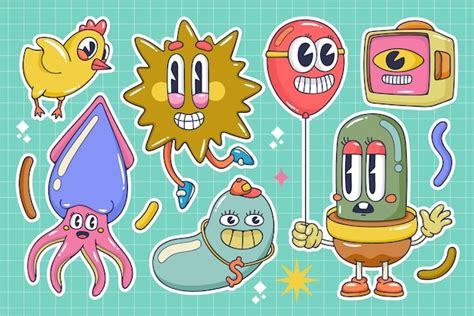 Free Vector | Doodle Flat Trendy Cartoon Element Collection