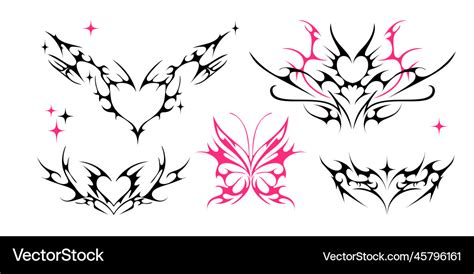 Neo tribal y2k tattoo heart and butterfly shape Vector Image