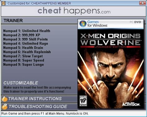 X-Men Origins - Wolverine Trainer: (+9) [1.0] {CheatHappens} — GamesRead.com