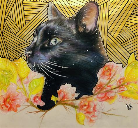 black cat art illustration - Helene Kovacevic